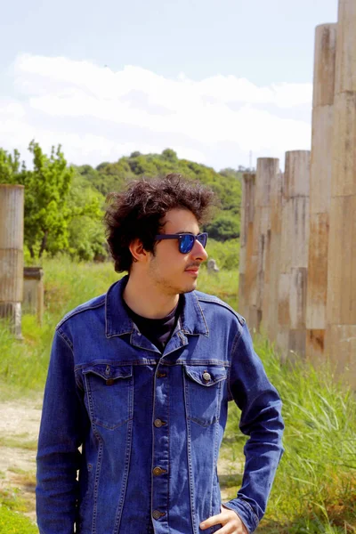 Handsome Man Sunglasses Magnesia Ancient City Turkey — Fotografie, imagine de stoc