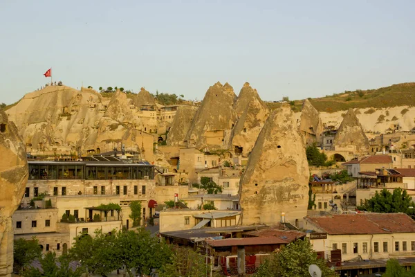 Schöne Aussicht Auf Goreme Nationalpark Mit Luftballons Kappadokien Türkei — Stockfoto