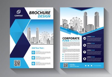 Broşür tasarımı, modern tasarım, yıllık rapor, poster, renkli üçgenleri olan A4 broşürü, teknoloji, bilim ve ışık arka planlı geometrik şekiller.