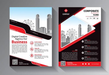 Broşür tasarımı, modern tasarım, yıllık rapor, poster, renkli üçgenleri olan A4 broşürü, teknoloji, bilim ve ışık arka planlı geometrik şekiller.