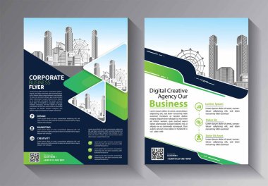 Broşür tasarımı, modern tasarım, yıllık rapor, poster, renkli üçgenleri olan A4 broşürü, teknoloji, bilim ve ışık arka planlı geometrik şekiller.