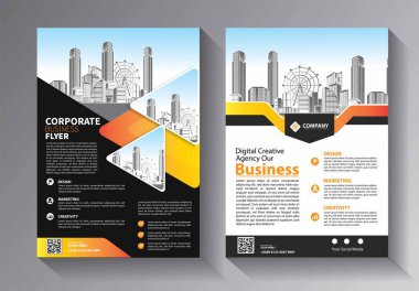 Broşür tasarımı, modern tasarım, yıllık rapor, poster, renkli üçgenleri olan A4 broşürü, teknoloji, bilim ve ışık arka planlı geometrik şekiller.