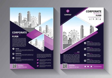 Broşür tasarımı, modern tasarım, yıllık rapor, poster, renkli üçgenleri olan A4 broşürü, teknoloji, bilim ve ışık arka planlı geometrik şekiller.