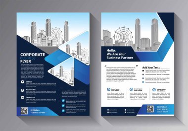 Broşür tasarımı, modern tasarım, yıllık rapor, poster, renkli üçgenleri olan A4 broşürü, teknoloji, bilim ve ışık arka planlı geometrik şekiller.