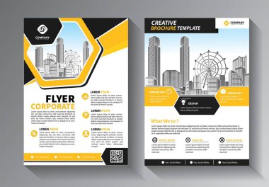 Broşür tasarımı, modern tasarım, yıllık rapor, poster, renkli üçgenleri olan A4 broşürü, teknoloji, bilim ve ışık arka planlı geometrik şekiller.