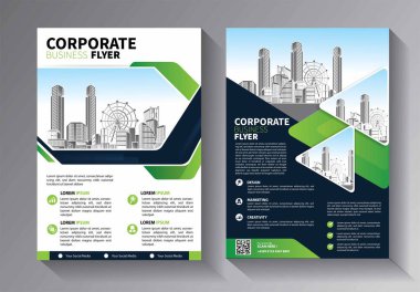 Broşür tasarımı, modern tasarım, yıllık rapor, poster, renkli üçgenleri olan A4 broşürü, teknoloji, bilim ve ışık arka planlı geometrik şekiller.