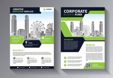 Broşür tasarımı, modern tasarım, yıllık rapor, poster, renkli üçgenleri olan A4 broşürü, teknoloji, bilim ve ışık arka planlı geometrik şekiller.