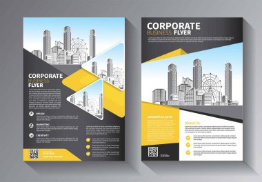 Broşür tasarımı, modern tasarım, yıllık rapor, poster, renkli üçgenleri olan A4 broşürü, teknoloji, bilim ve ışık arka planlı geometrik şekiller.