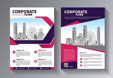 Broşür tasarımı, modern tasarım, yıllık rapor, poster, renkli üçgenleri olan A4 broşürü, teknoloji, bilim ve ışık arka planlı geometrik şekiller.