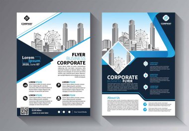 Broşür tasarımı, modern tasarım, yıllık rapor, poster, renkli üçgenleri olan A4 broşürü, teknoloji, bilim ve ışık arka planlı geometrik şekiller.