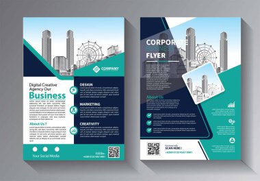 Broşür tasarımı, modern tasarım, yıllık rapor, poster, renkli üçgenleri olan A4 broşürü, teknoloji, bilim ve ışık arka planlı geometrik şekiller.