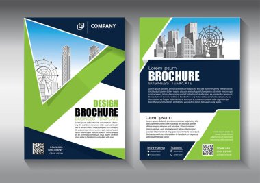 Broşür tasarımı, modern tasarım, yıllık rapor, poster, renkli üçgenleri olan A4 broşürü, teknoloji, bilim ve ışık arka planlı geometrik şekiller.