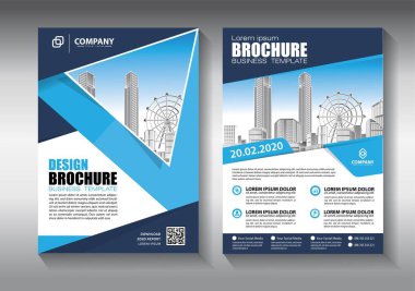 Broşür tasarımı, modern tasarım, yıllık rapor, poster, renkli üçgenleri olan A4 broşürü, teknoloji, bilim ve ışık arka planlı geometrik şekiller.