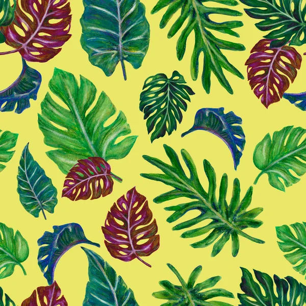 Hand Painting Seamless Pattern Background Backdrop Botanical Tropical Exotic Jungle — Zdjęcie stockowe
