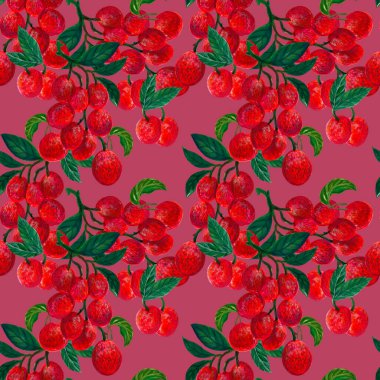Lychee Tropical fruit seamless repeat pattern Tropical fruits textile texture for Food print, fabric wrapping decorative backdrop illustratio