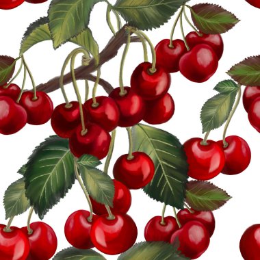 Cherry tree leaves, branches foliage deep red vintage seamless pattern illustration digital hand paint For design textiles, paper, wallpaper, backdrop
