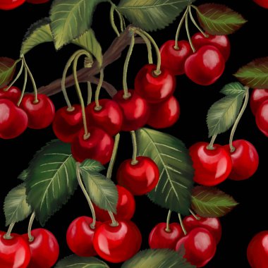 Cherry tree leaves, branches foliage deep red vintage seamless pattern illustration digital hand paint For design textiles, paper, wallpaper, backdrop