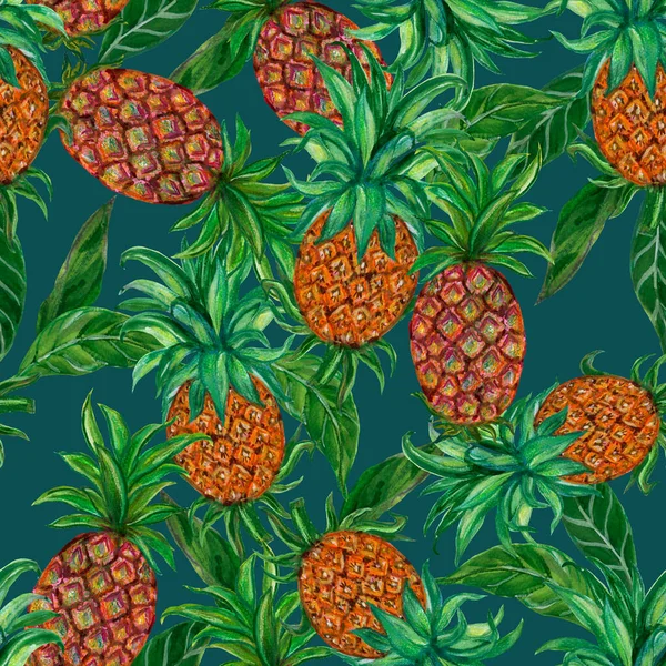 Pineapple Seamless Repeat Pattern Tropical Fruits Textile Texture Food Print — Fotografia de Stock