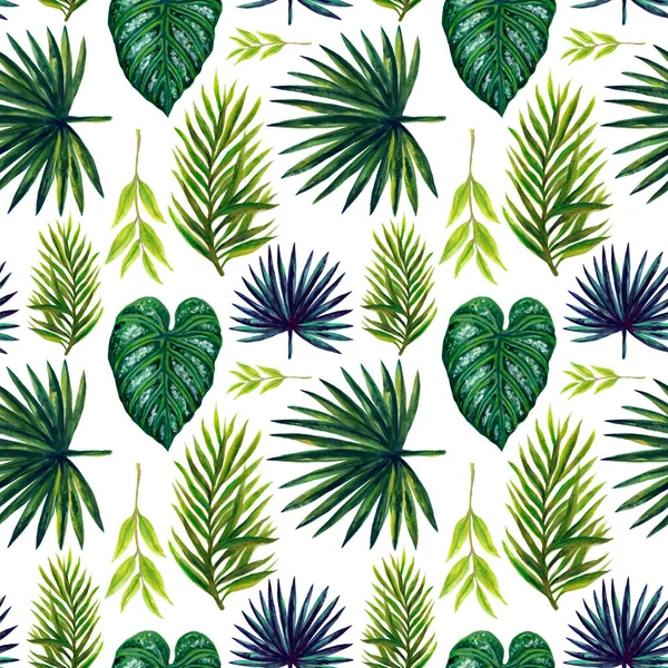 Watercolor Illustration Botanical Collection Green Tropical Leaves Foliage Leaves Set — ストック写真