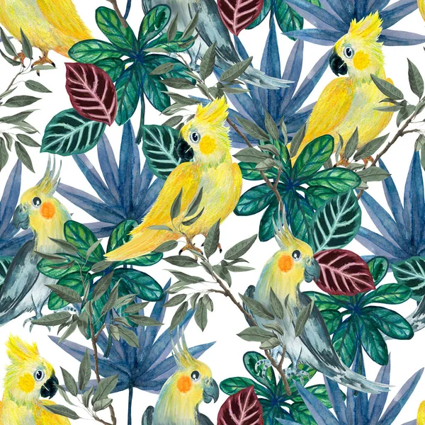 Seamless Tropical Exotic Pattern Background Sugar Palm Leaves Wild Leaves — Zdjęcie stockowe
