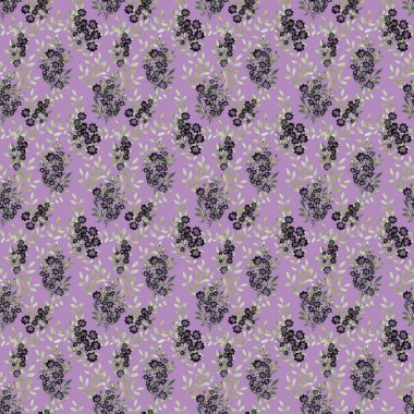 Watercolor illustration Botanical black flower blooming foliage seamless repeat pattern hand painted