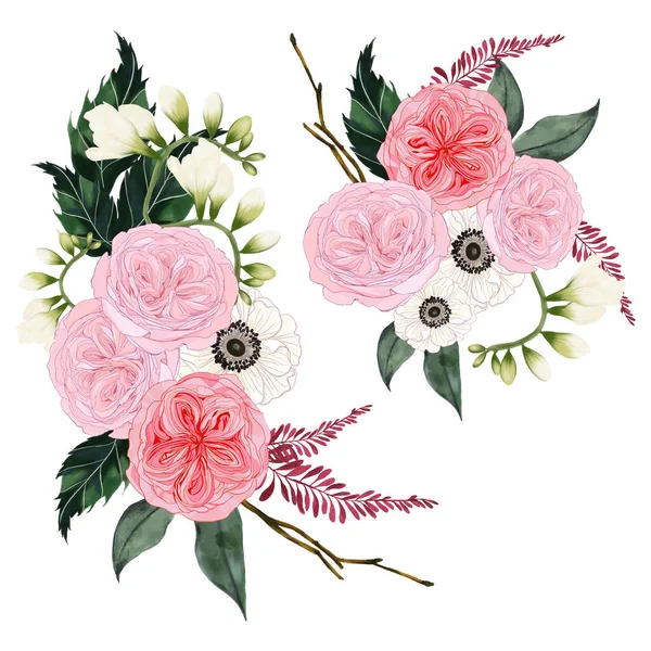 Набір Композицій Буке Ботанічних Квітів Блумінг Pink Red Pink Green — стокове фото