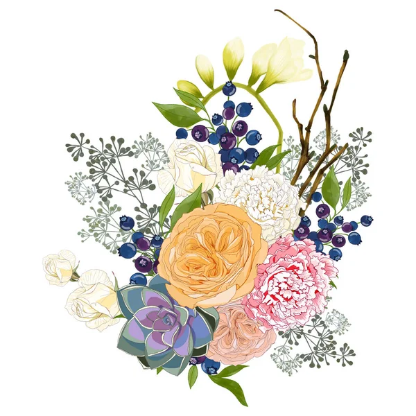 Set Compositions Bouquet Botanical Pink Orange Blue White Delicate Roses — 스톡 사진