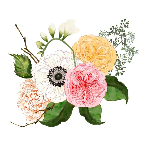 Set Compositions Bouquet Botanical Flowers Orange Peach Pink White Delicate — 스톡 사진