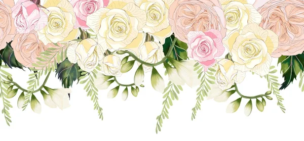 Красивая Иллюстрация Цветочный Узор Многих Видах Цветов Цветущая Роза Английский — стоковое фото
