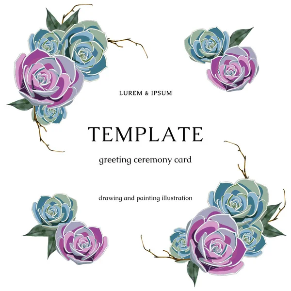 Illusutation Template Wedding Invitation Cactus Succulents Plantsinvitation Card Thanks Rsvp — ストック写真