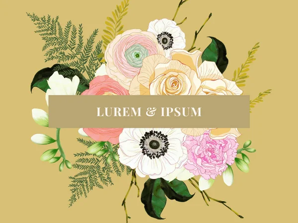 Illusutation Template Wedding Invitation Bouquet Flower Roses Freesia Ranunculus Anemone —  Fotos de Stock