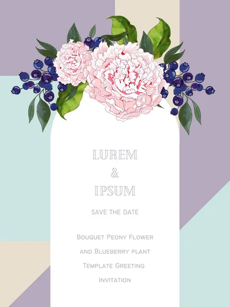 Illusutation Template Wedding Invitation Carnation Peony Berries Green Leaves Plants —  Fotos de Stock