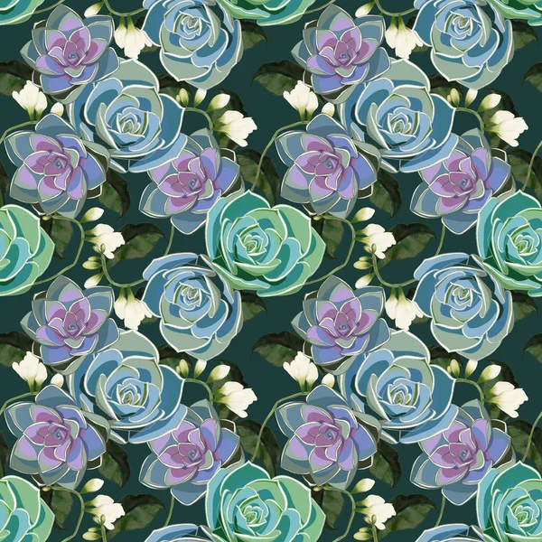 Beautiful Illustration Floral Pattern Many Kind Flowers Cactus Succulent Botanical —  Fotos de Stock