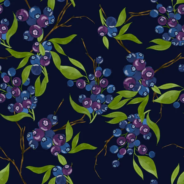 Beautiful Illustration Pattern Foliage Fruit Leaf Blueberry Bouquet Botanical Seamless — Stock Fotó