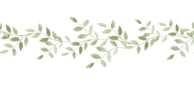 Seamless green leaves foliage graphic repeat pattern illustration on white background