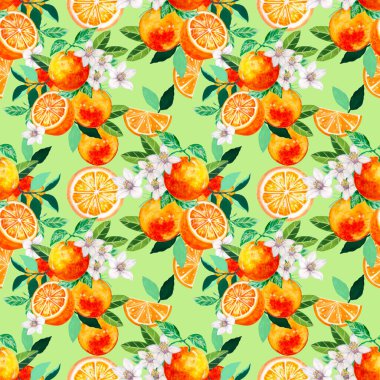 Tropical summer fruit seamless pattern Citrus Blossom tree in hand drawn for fabric fashion design with oranges, lemons, lime and flowers 