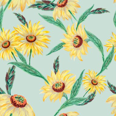 Hand painting seamless background pattern inspired by yellow and green botanical foliage leaf watercolor illustration