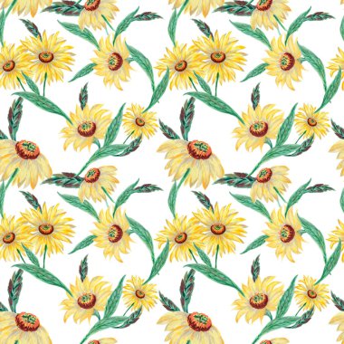 Hand painting seamless background pattern inspired by yellow and green botanical foliage leaf watercolor illustration