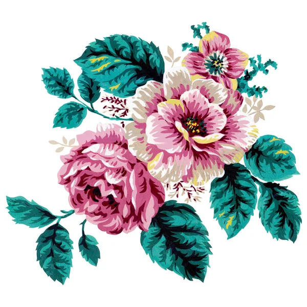 Bouquet Rose Peonies Anemone Green Leaves Foliage Graphic Element Isolated — Zdjęcie stockowe
