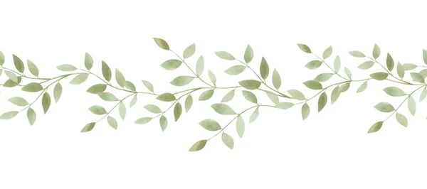 Seamless Green Leaves Foliage Graphic Repeat Pattern Illustration White Background — Stockfoto