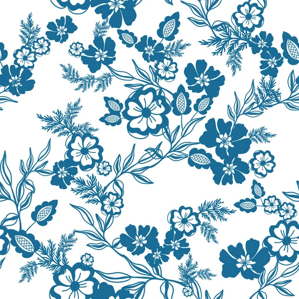 Blue and white porcelain of the motifs exotic traditional oriental flower seamless repeat pattern