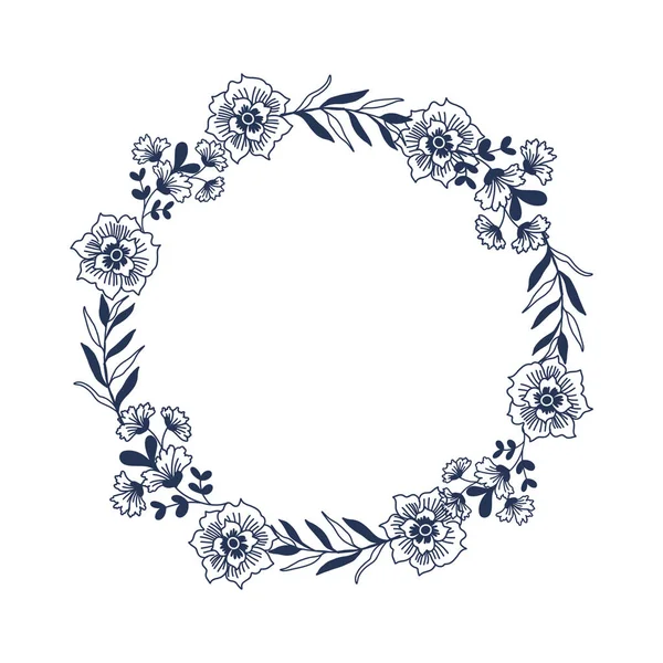 Digital Clipart Flower Botanical Blooming Outline Wreath Frame Invitation Label — 图库照片