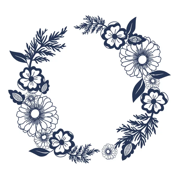 Digital Clipart Flower Botanical Blooming Outline Wreath Frame Invitation Label — Photo
