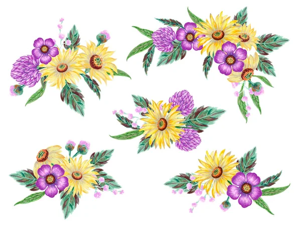 Watercolor Beautiful Elegant Vintage Spring Summer Flower Blossom Botanical Yellow — Foto Stock