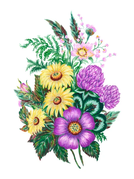 Υδατογραφία Όμορφο Κομψό Vintage Άνοιξη Καλοκαίρι Λουλούδι Ανθίζει Βοτανικό Κίτρινο — Φωτογραφία Αρχείου