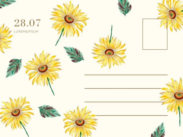 Hand Drawn Greeting Card Postcard Inspired Little Flower Yellow Color — 图库照片