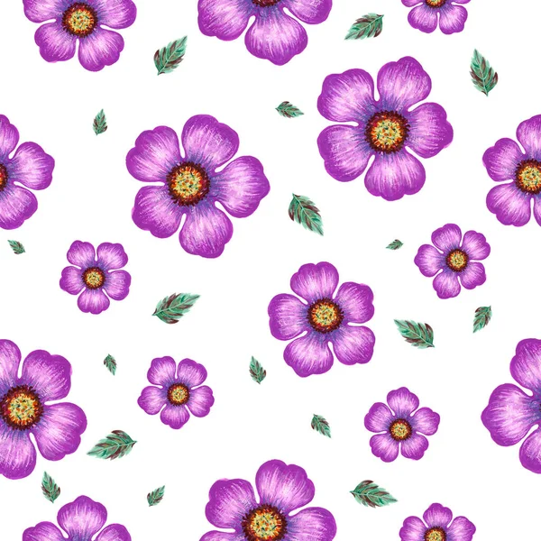 Hand Painting Seamless Background Pattern Inspired Blossom Blooming Botanical Purple — Stockfoto