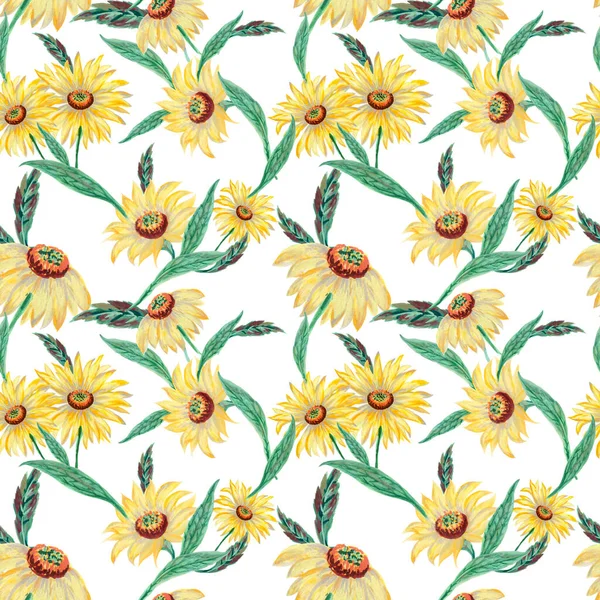Hand Painting Seamless Background Pattern Inspired Yellow Green Botanical Foliage —  Fotos de Stock