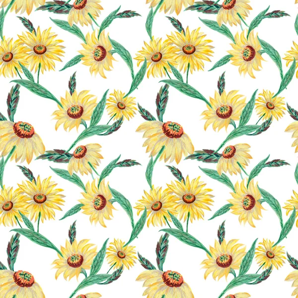 Hand Painting Seamless Background Pattern Inspired Yellow Green Botanical Foliage — Stock Fotó