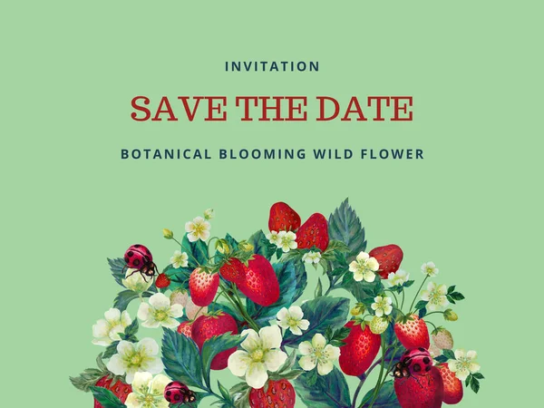 Bouquet Foliage Flower Blossoms Trawberry Leaf Template Invitation Romantic Vintage — ストック写真
